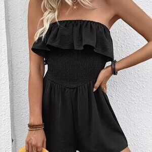 Ruffled Smocked Tube Romper